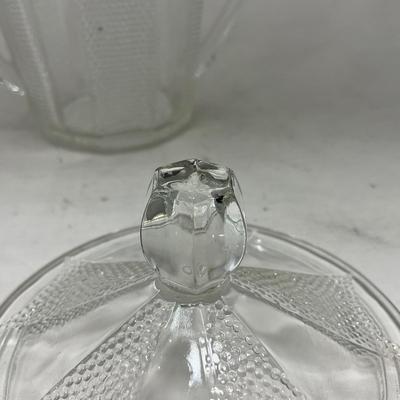 -103- Clear Glass | Dotted Pattern | Covered Butter Dish | Covered Sugar & Creamer