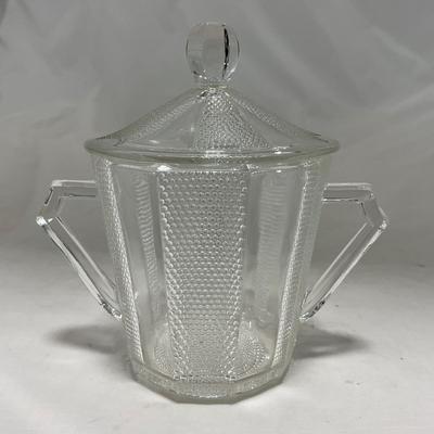 -103- Clear Glass | Dotted Pattern | Covered Butter Dish | Covered Sugar & Creamer
