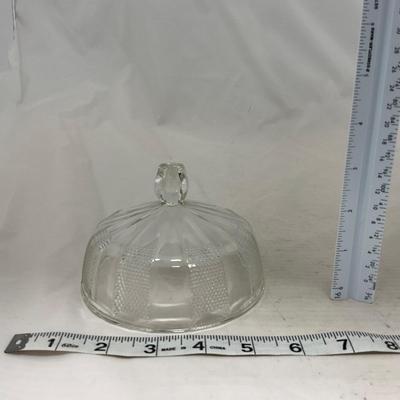 -103- Clear Glass | Dotted Pattern | Covered Butter Dish | Covered Sugar & Creamer
