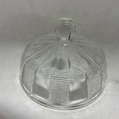 -103- Clear Glass | Dotted Pattern | Covered Butter Dish | Covered Sugar & Creamer