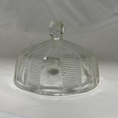 -103- Clear Glass | Dotted Pattern | Covered Butter Dish | Covered Sugar & Creamer