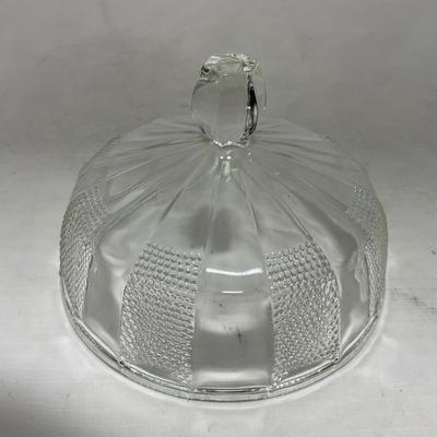 -103- Clear Glass | Dotted Pattern | Covered Butter Dish | Covered Sugar & Creamer