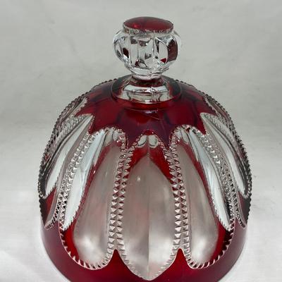 -104- Ruby Red and Clear Glass | Covered Butter Dish