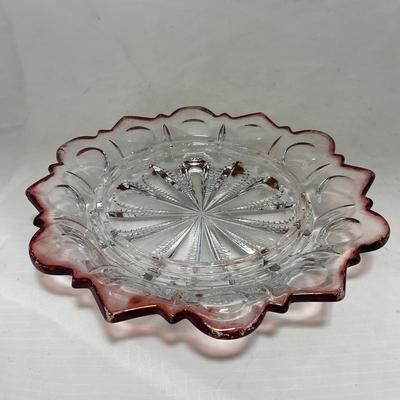 -104- Ruby Red and Clear Glass | Covered Butter Dish
