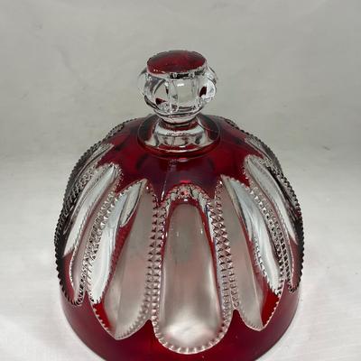 -104- Ruby Red and Clear Glass | Covered Butter Dish