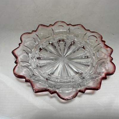 -104- Ruby Red and Clear Glass | Covered Butter Dish