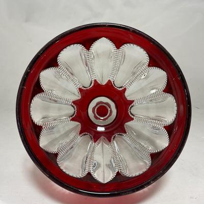 -104- Ruby Red and Clear Glass | Covered Butter Dish