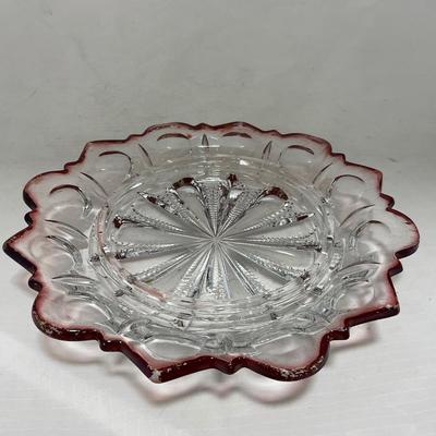 -104- Ruby Red and Clear Glass | Covered Butter Dish