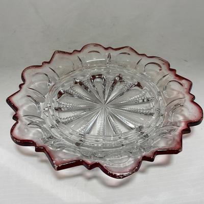 -104- Ruby Red and Clear Glass | Covered Butter Dish