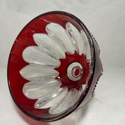 -104- Ruby Red and Clear Glass | Covered Butter Dish