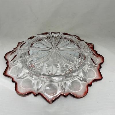 -104- Ruby Red and Clear Glass | Covered Butter Dish
