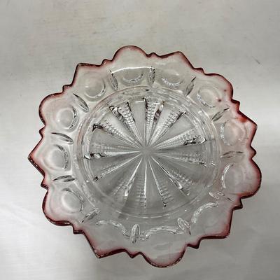 -104- Ruby Red and Clear Glass | Covered Butter Dish