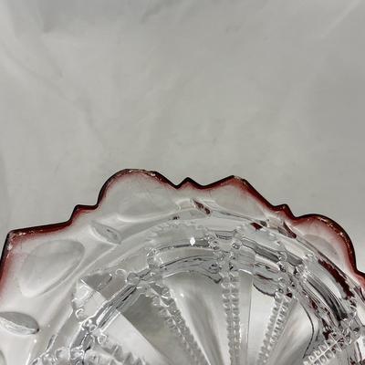 -104- Ruby Red and Clear Glass | Covered Butter Dish
