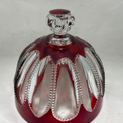 -104- Ruby Red and Clear Glass | Covered Butter Dish