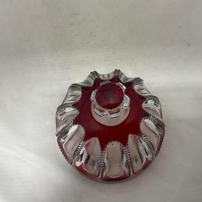 -104- Ruby Red and Clear Glass | Covered Butter Dish