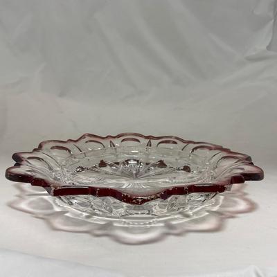 -104- Ruby Red and Clear Glass | Covered Butter Dish