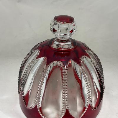 -104- Ruby Red and Clear Glass | Covered Butter Dish
