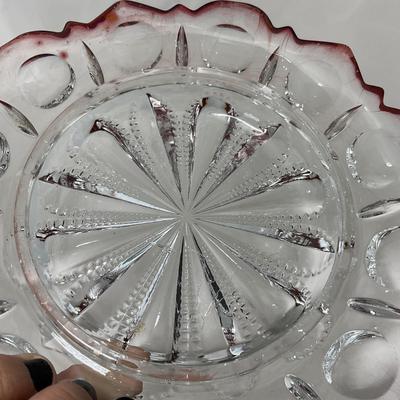 -104- Ruby Red and Clear Glass | Covered Butter Dish