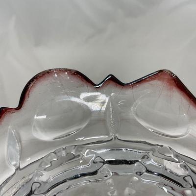 -104- Ruby Red and Clear Glass | Covered Butter Dish