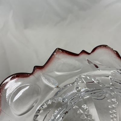 -104- Ruby Red and Clear Glass | Covered Butter Dish