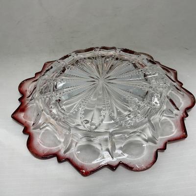 -104- Ruby Red and Clear Glass | Covered Butter Dish