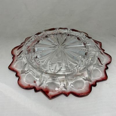 -104- Ruby Red and Clear Glass | Covered Butter Dish