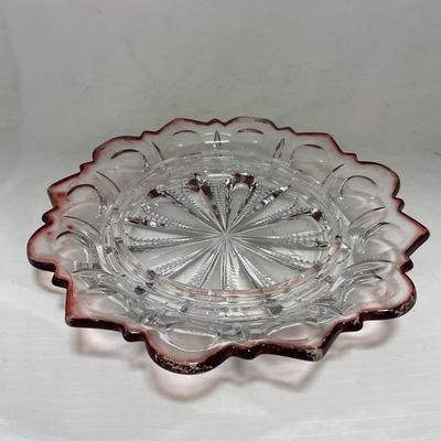 -104- Ruby Red and Clear Glass | Covered Butter Dish
