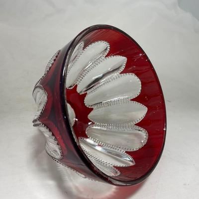 -104- Ruby Red and Clear Glass | Covered Butter Dish
