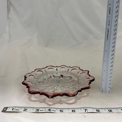 -104- Ruby Red and Clear Glass | Covered Butter Dish