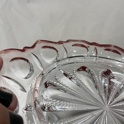 -104- Ruby Red and Clear Glass | Covered Butter Dish