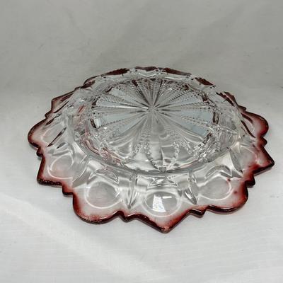 -104- Ruby Red and Clear Glass | Covered Butter Dish