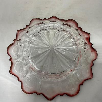 -104- Ruby Red and Clear Glass | Covered Butter Dish