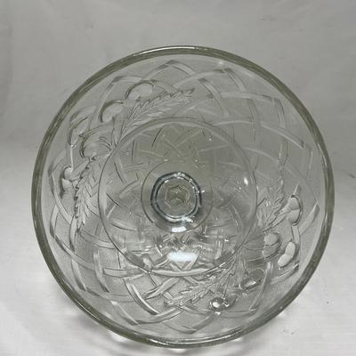 -105- Heavy Clear Glass | Cherries Pattern | Covered Butter Dish