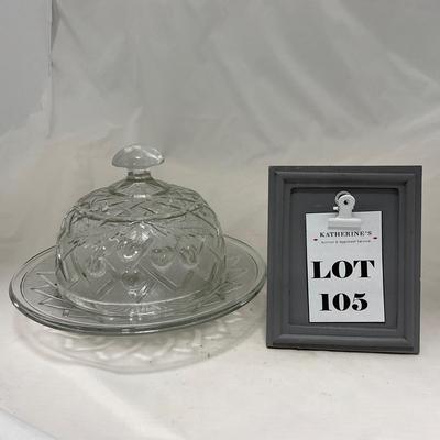 -105- Heavy Clear Glass | Cherries Pattern | Covered Butter Dish