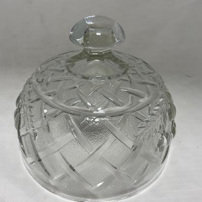 -105- Heavy Clear Glass | Cherries Pattern | Covered Butter Dish