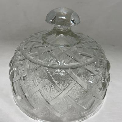-105- Heavy Clear Glass | Cherries Pattern | Covered Butter Dish