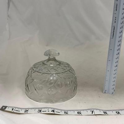 -105- Heavy Clear Glass | Cherries Pattern | Covered Butter Dish