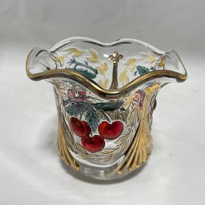 -106- Red & Gold | Northwood EAPG | Cherries Pattern | Covered Butter Dish | Creamer & Sugar