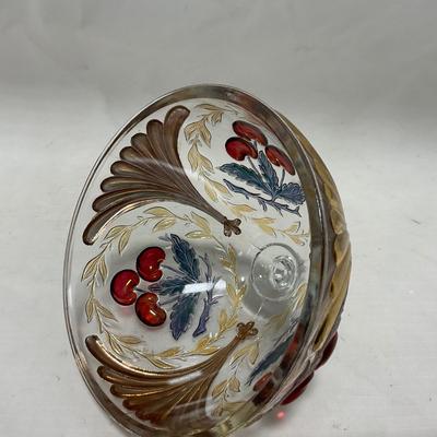 -106- Red & Gold | Northwood EAPG | Cherries Pattern | Covered Butter Dish | Creamer & Sugar
