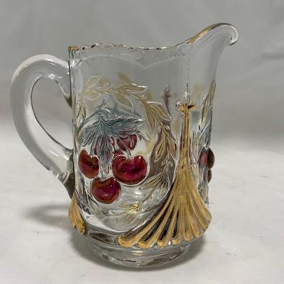 -106- Red & Gold | Northwood EAPG | Cherries Pattern | Covered Butter Dish | Creamer & Sugar