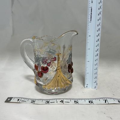 -106- Red & Gold | Northwood EAPG | Cherries Pattern | Covered Butter Dish | Creamer & Sugar