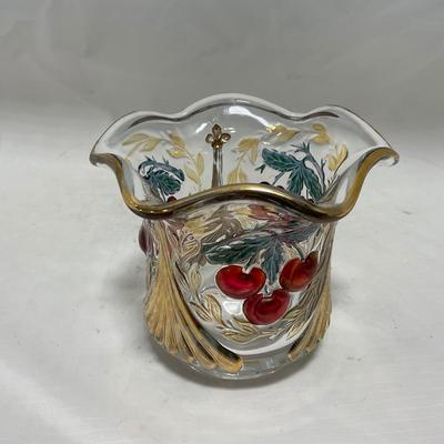 -106- Red & Gold | Northwood EAPG | Cherries Pattern | Covered Butter Dish | Creamer & Sugar