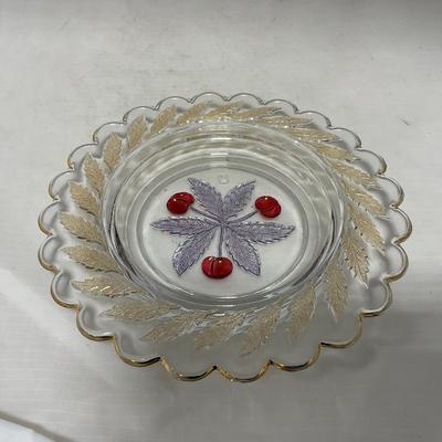 -106- Red & Gold | Northwood EAPG | Cherries Pattern | Covered Butter Dish | Creamer & Sugar