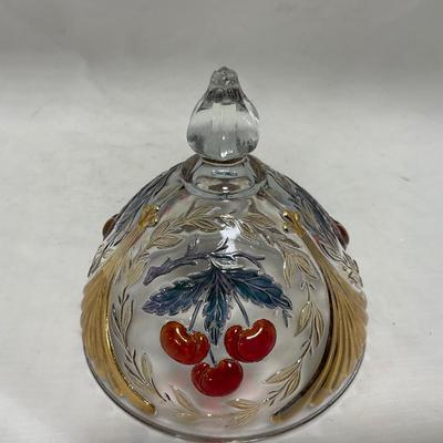 -106- Red & Gold | Northwood EAPG | Cherries Pattern | Covered Butter Dish | Creamer & Sugar