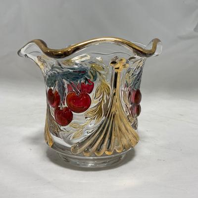 -106- Red & Gold | Northwood EAPG | Cherries Pattern | Covered Butter Dish | Creamer & Sugar