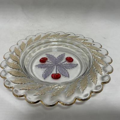 -106- Red & Gold | Northwood EAPG | Cherries Pattern | Covered Butter Dish | Creamer & Sugar