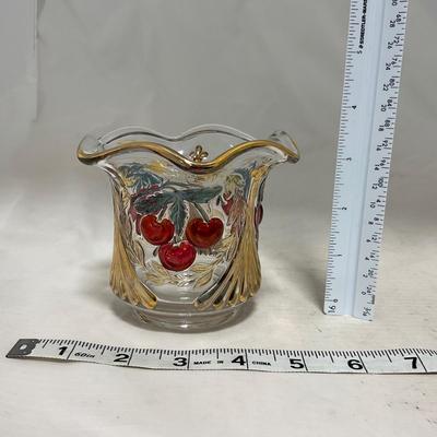 -106- Red & Gold | Northwood EAPG | Cherries Pattern | Covered Butter Dish | Creamer & Sugar