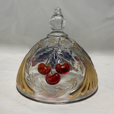 -106- Red & Gold | Northwood EAPG | Cherries Pattern | Covered Butter Dish | Creamer & Sugar