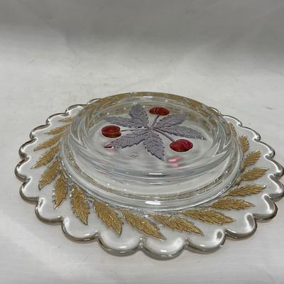 -106- Red & Gold | Northwood EAPG | Cherries Pattern | Covered Butter Dish | Creamer & Sugar