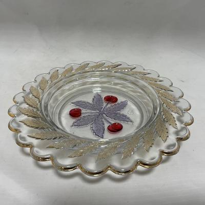 -106- Red & Gold | Northwood EAPG | Cherries Pattern | Covered Butter Dish | Creamer & Sugar
